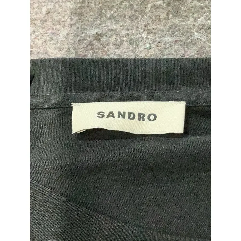 Sandro Strassy Bustier Cropped Tee Black Cotton Rhinestones Paris Medium - Picture 5 of 5